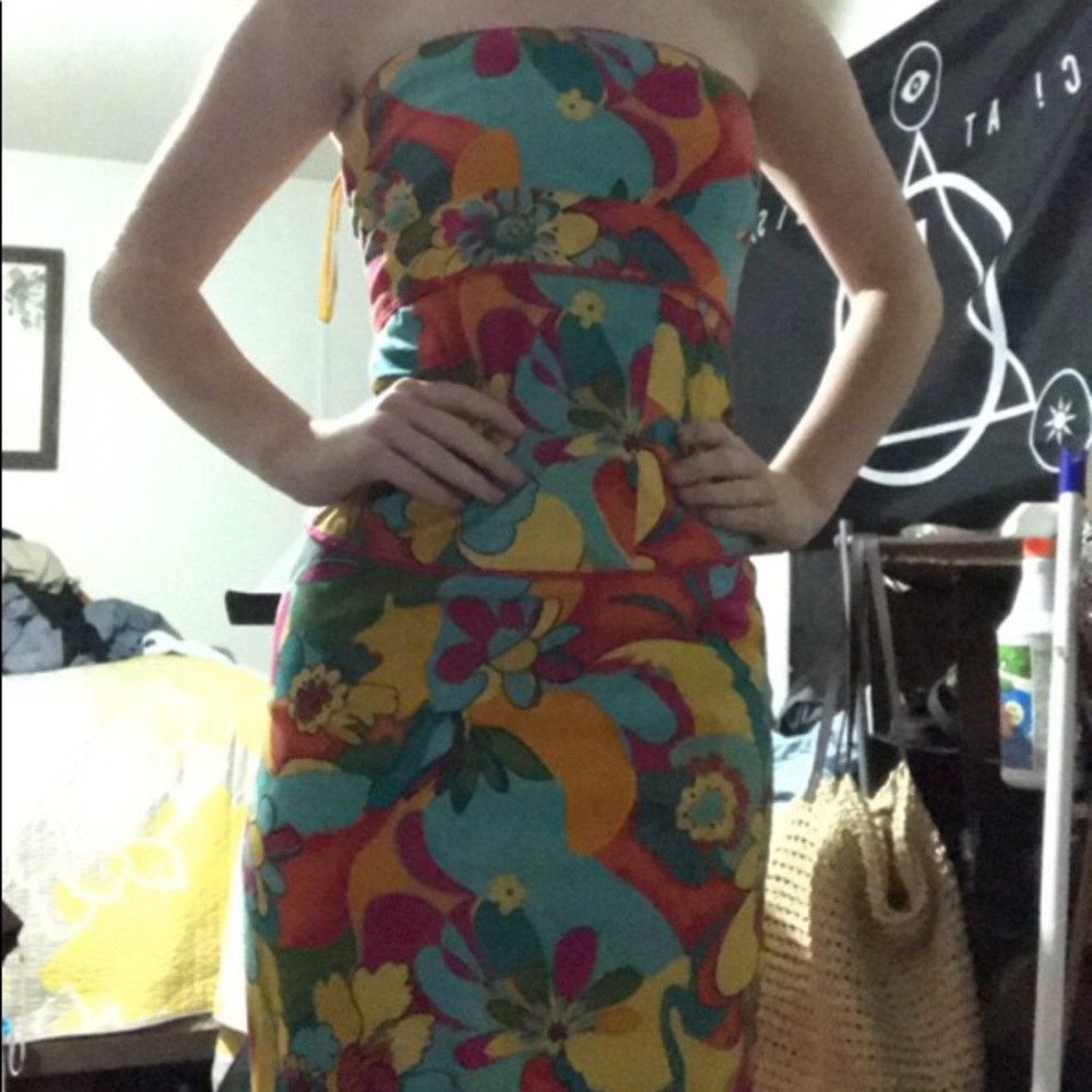 Colorful Strapless Floral Dress